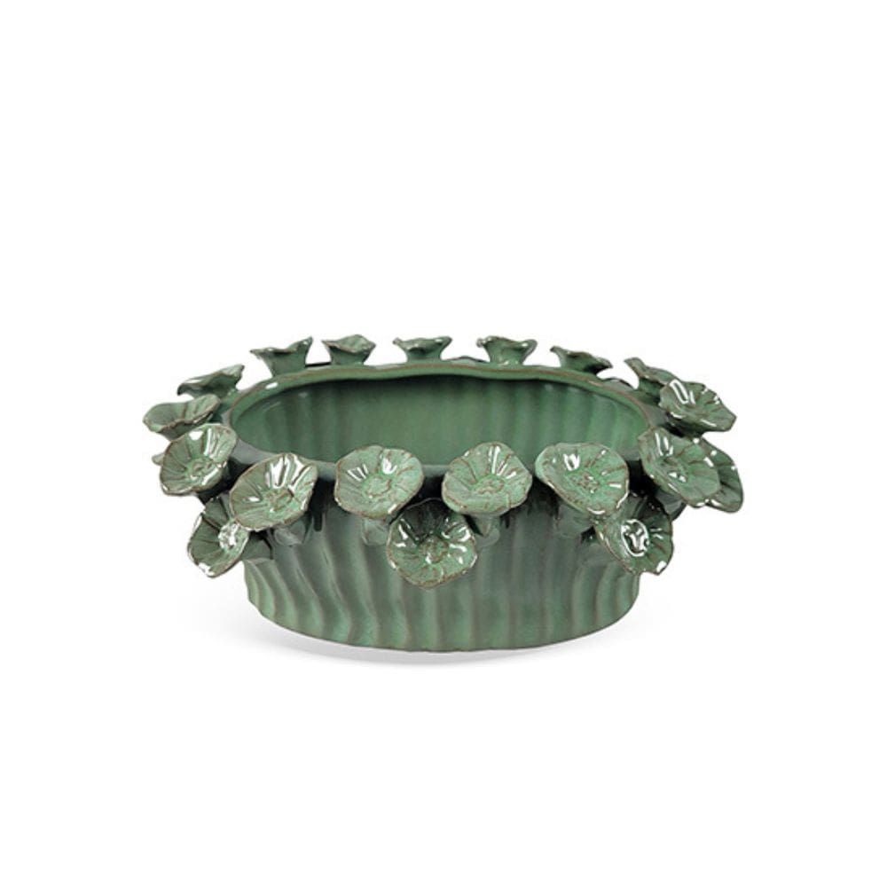 Vaso Decorativo Flores em Cerâmica Verde 21cm ZQ0078 BTC