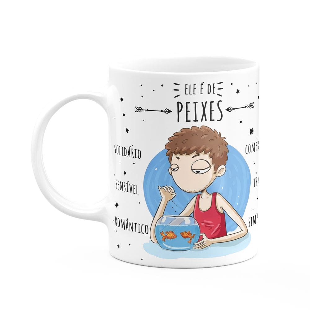Caneca Signos Cartoon - Ele é de Peixes - 325ml