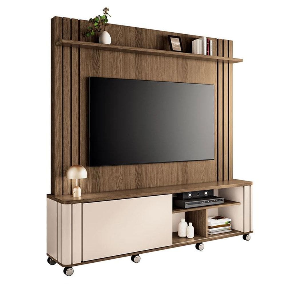 Estante Home Theater Trinus Castanho Off White - HB Móveis
