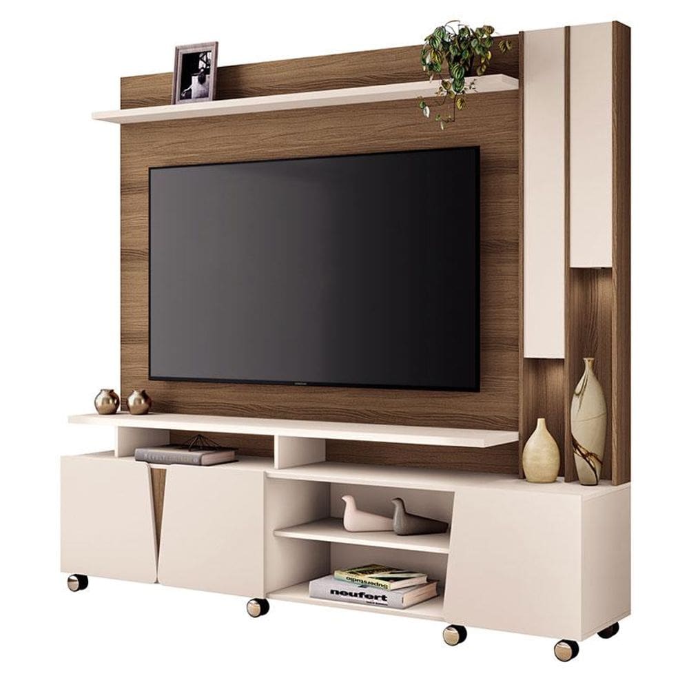 Estante Home Theater Virtus Castanho Off White - HB Móveis