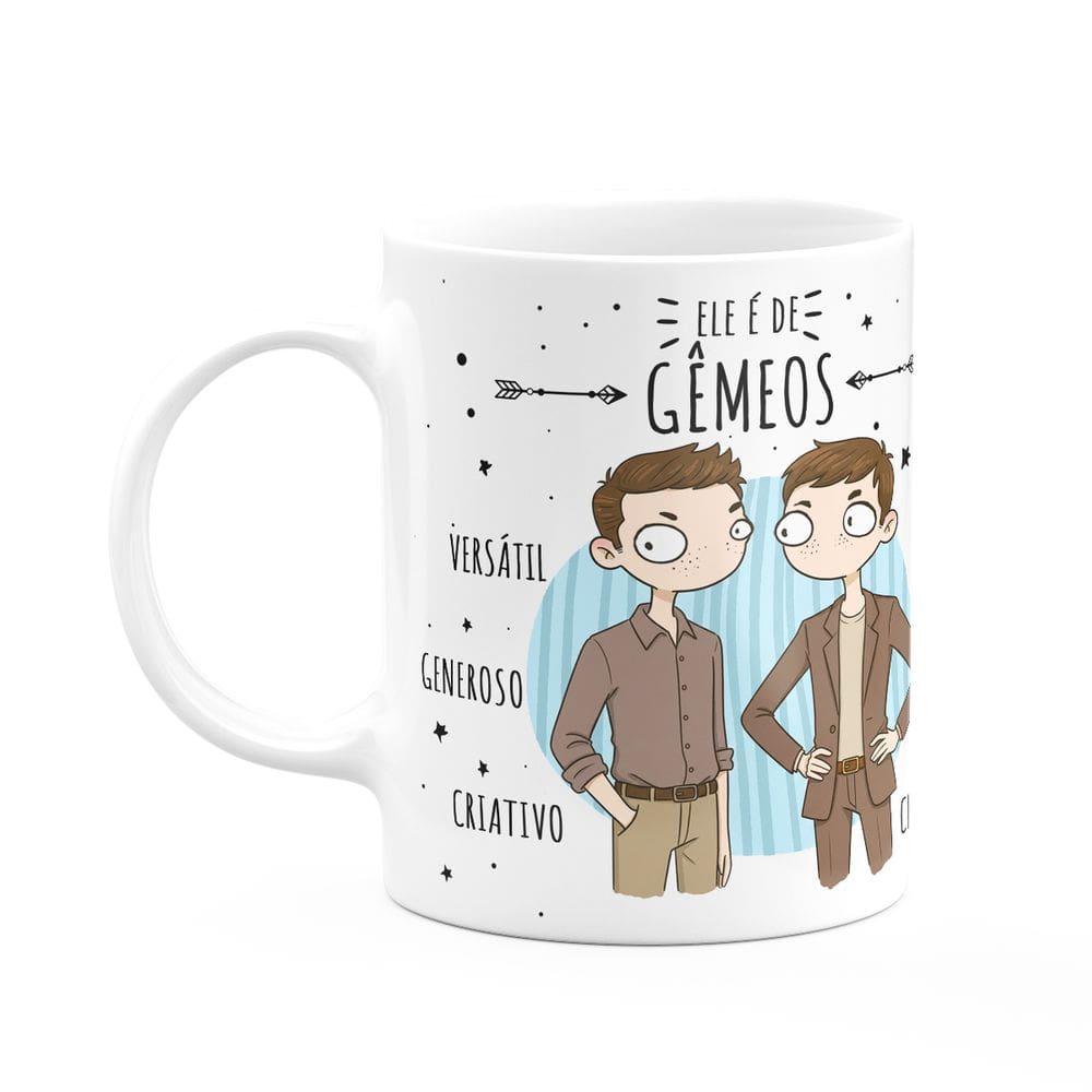 Caneca Signos Cartoon - Ele é de Gêmeos - 325ml