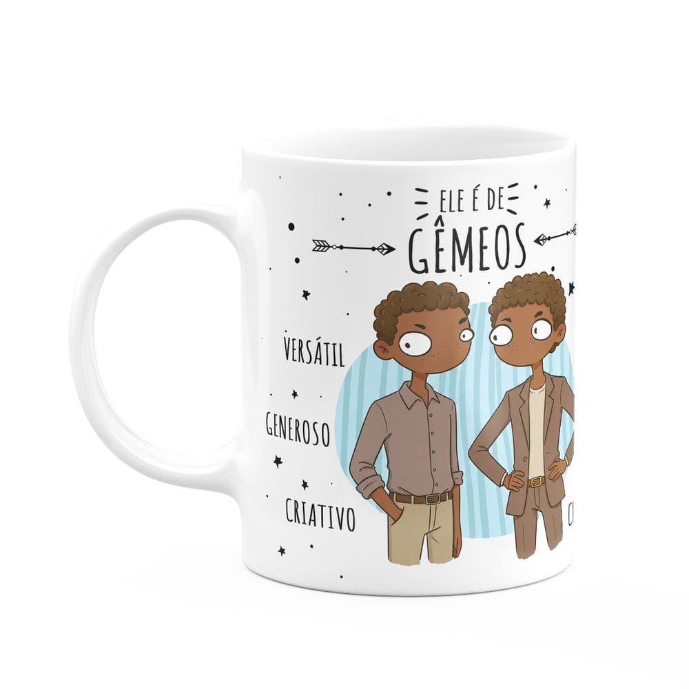 Caneca Signos Cartoon - Ele é de Gêmeos - M2 - 325ml