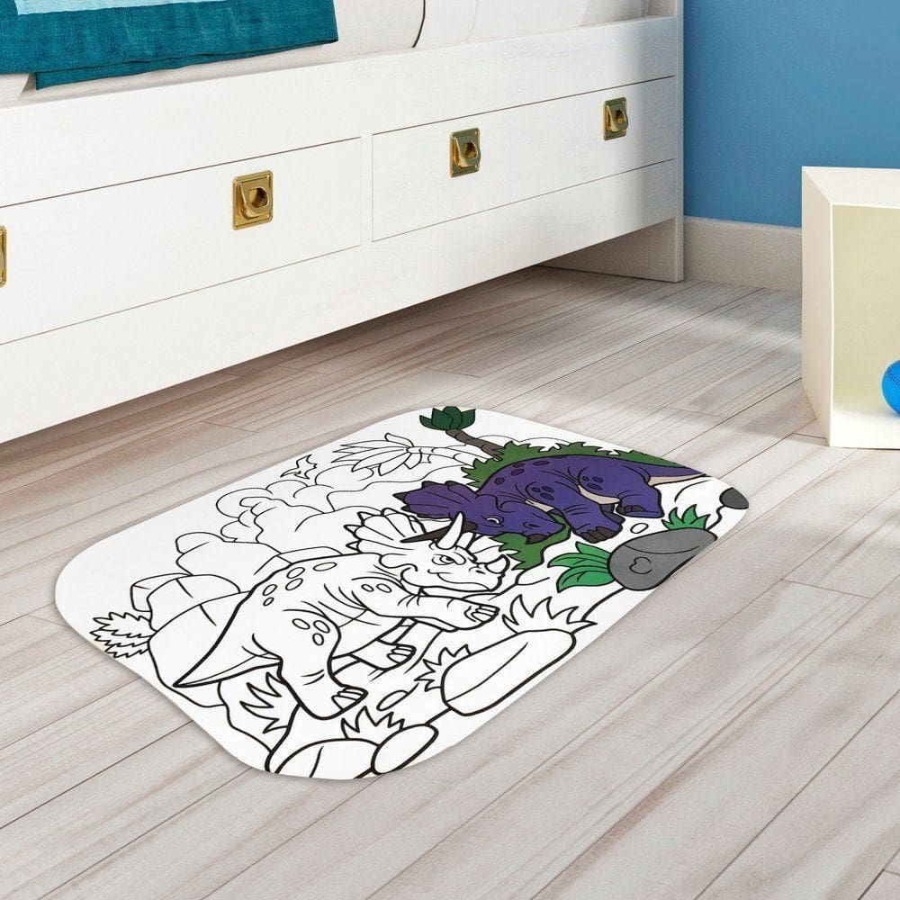 Tapete Kids Color Infantil 01 Peça 40cm X 60cm Com Base Antiderrapante 100% Poliéster - Dinossauro