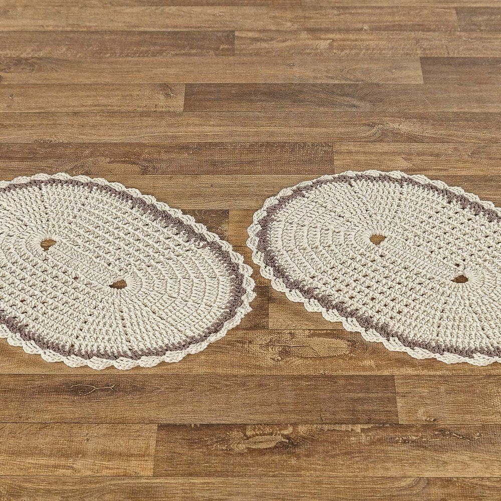 Jogo De Tapetes Jade Em Crochê Feito A Mão 02 Peças 85% Algodão | 15% Poliéster - Cru