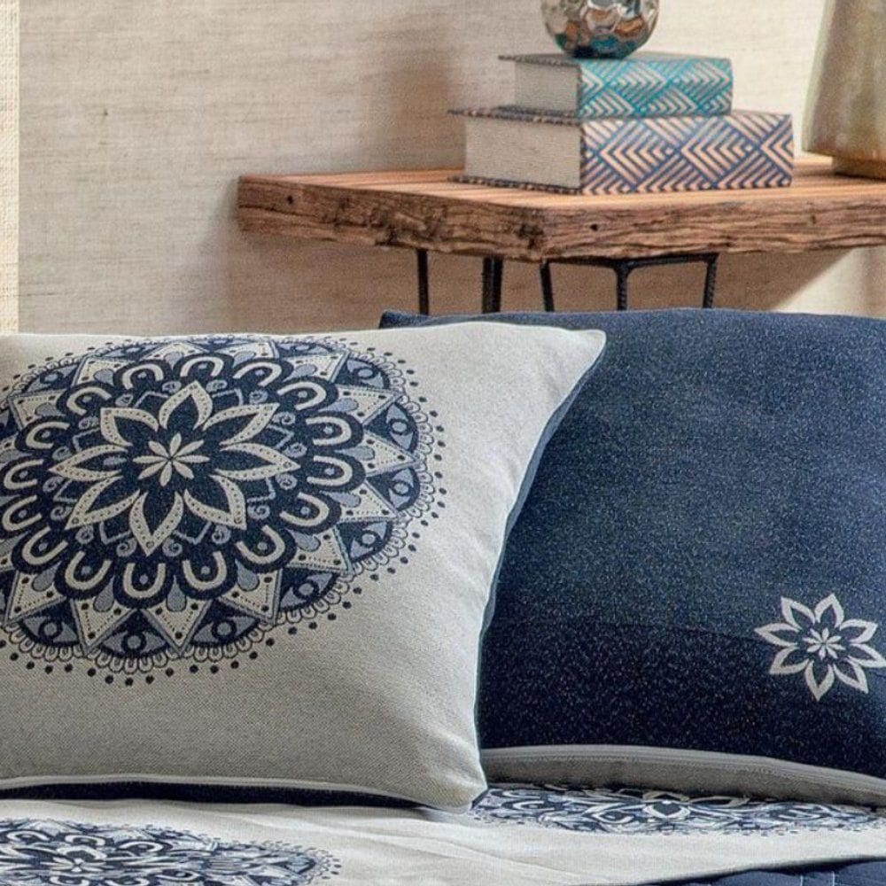 Capa De Almofada Decorativa Turin Quadrada 1 Peça 58% Algodão / 42% Poliéster - Mandala Marinho