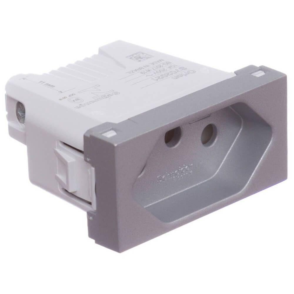 Módulo Tomada 2 Pinos + Terra 10 Amperes 250 Volts Alumínio Orion S70202174 Schneider Modulo Tom