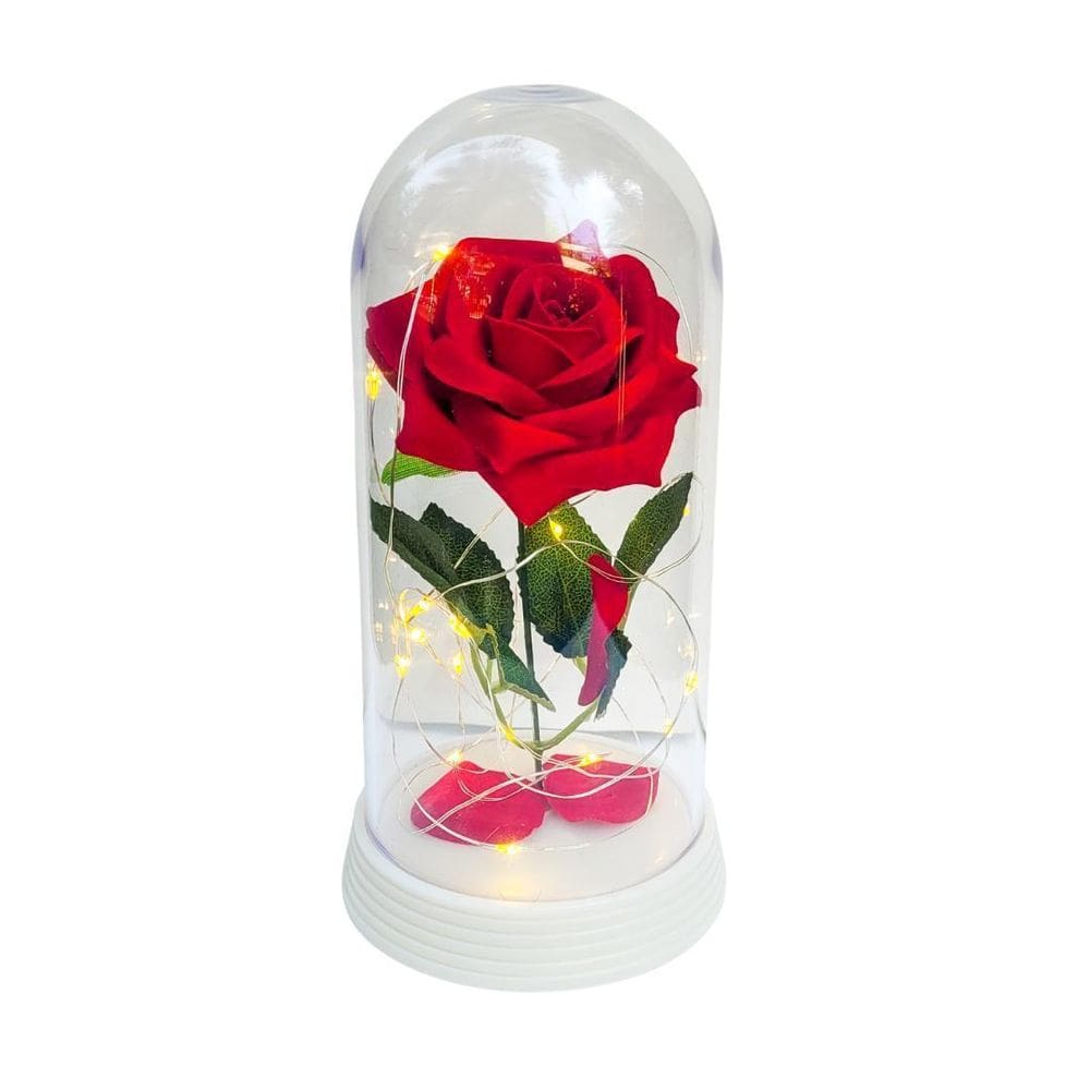Luminária Rosa Encantada Vermelha 20 Cm Base Pérola Quente