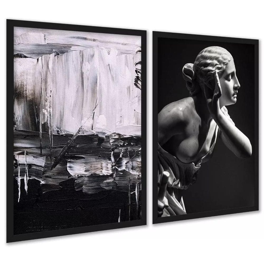 Kit 2 Quadros Contemporâneos Pretos 33X24Cm