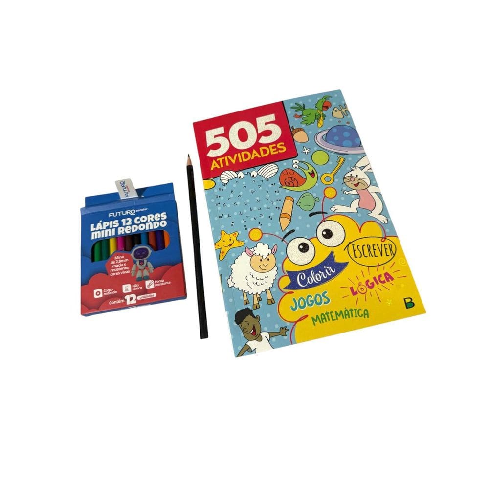 Livro 505 Atividades Infantil Educativas + Lápis Cor + Lápis