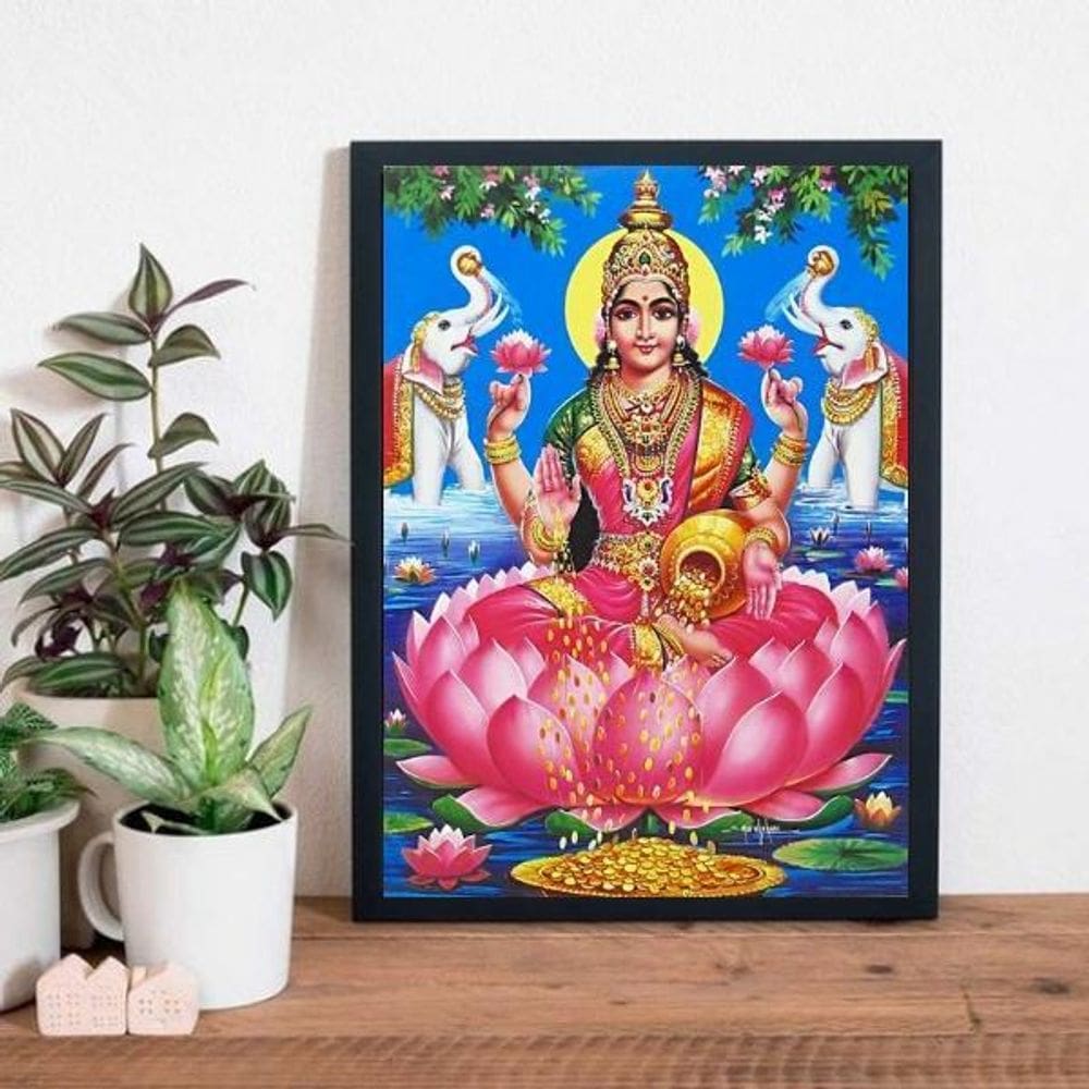 Quadro Deusa Hindu Lakshmi 33X24Cm - Madeira Preta