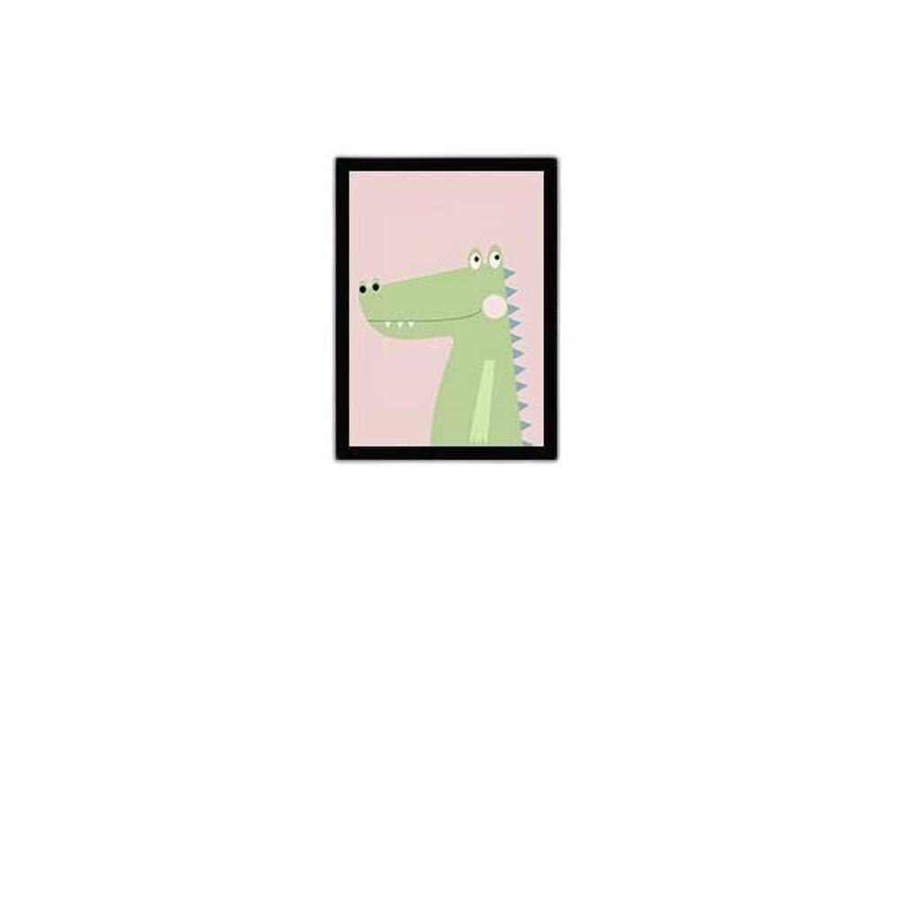 Quadro Jacarezinho Verde Rosa 24X18 Com Vidro Madeira Preta