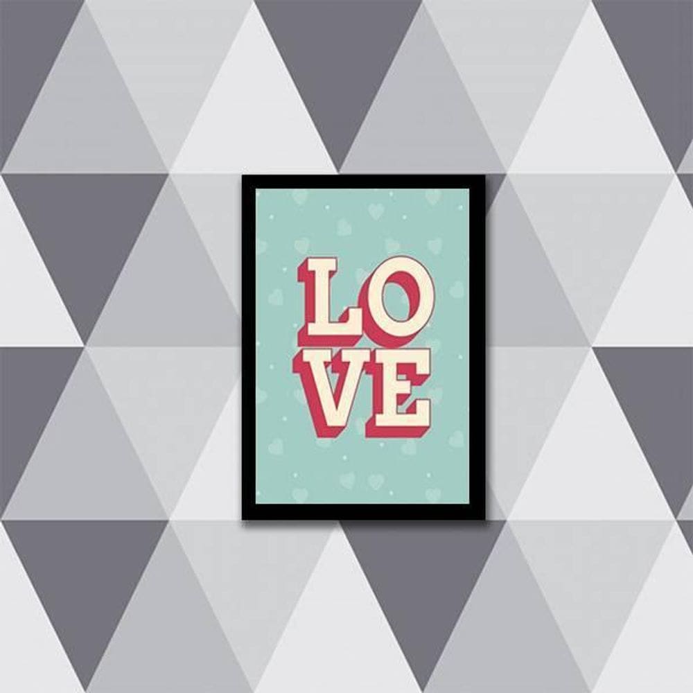 Quadro Love Fundo Verde 45X34Cm - Com Vidro Moldura Preta