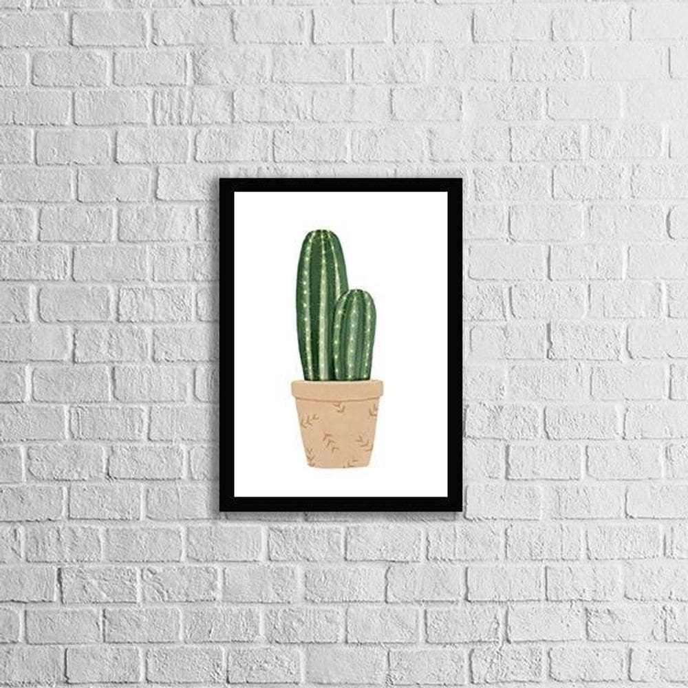 Quadro Vaso De Cactos 45X34Cm - Com Vidro Moldura Preta