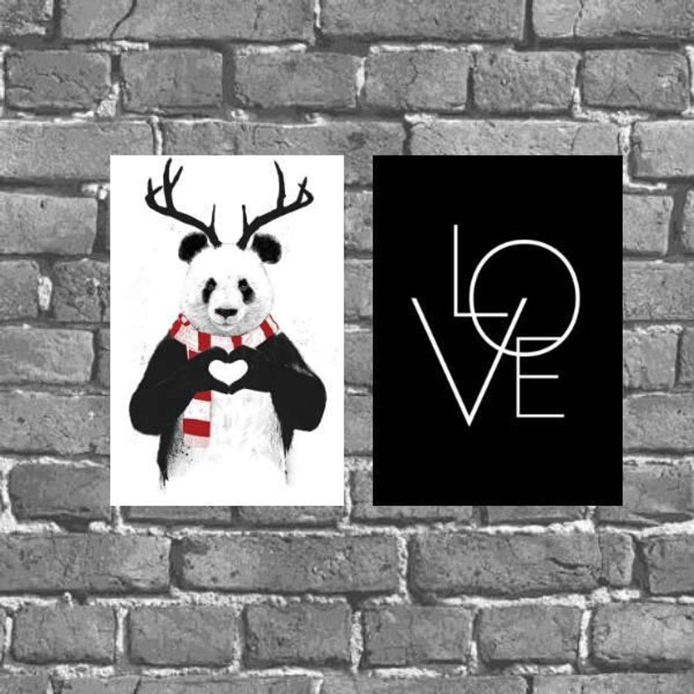 Kit 2 Placas Decorativas Panda Love 18X27Cm