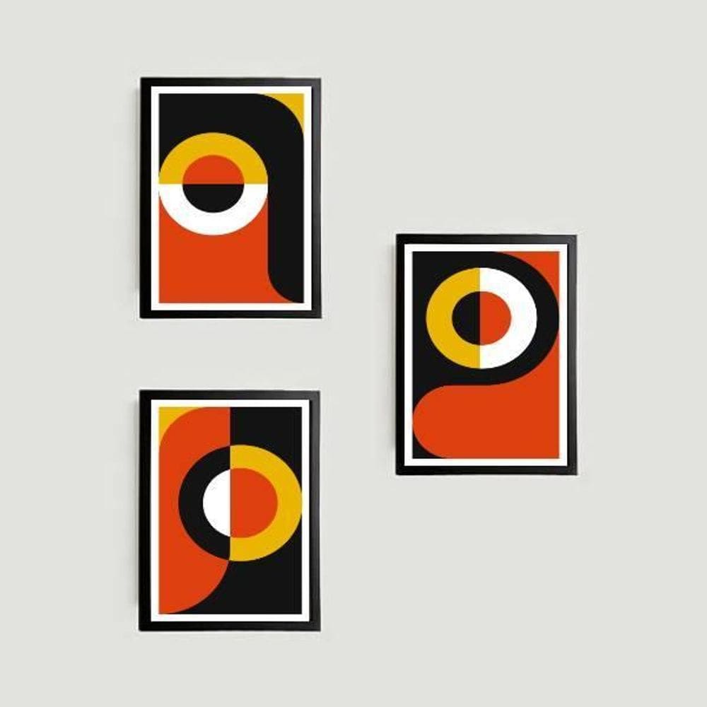 Kit 3 Quadros Abstratos 60 Years 45X34Cm Com Vidro Preta