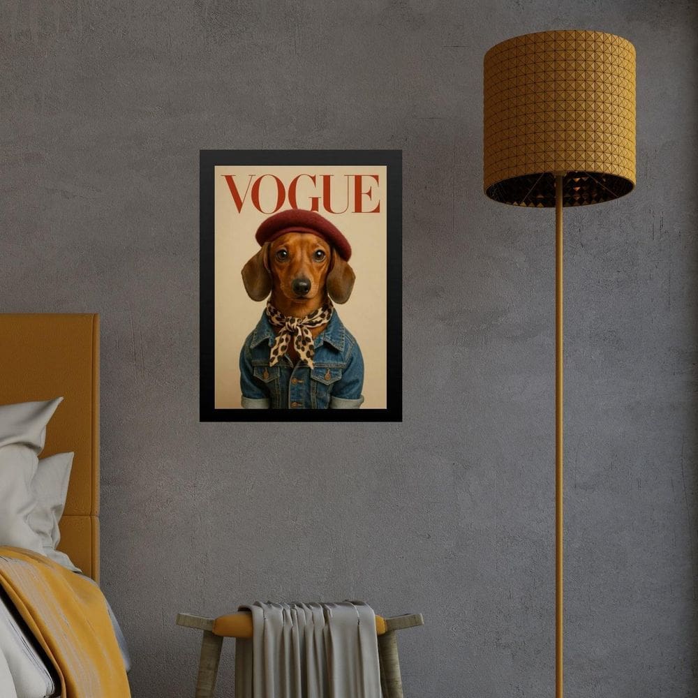 Quadro Dachshund Fashion - Capa De Revista 45X34Cm - Vidro