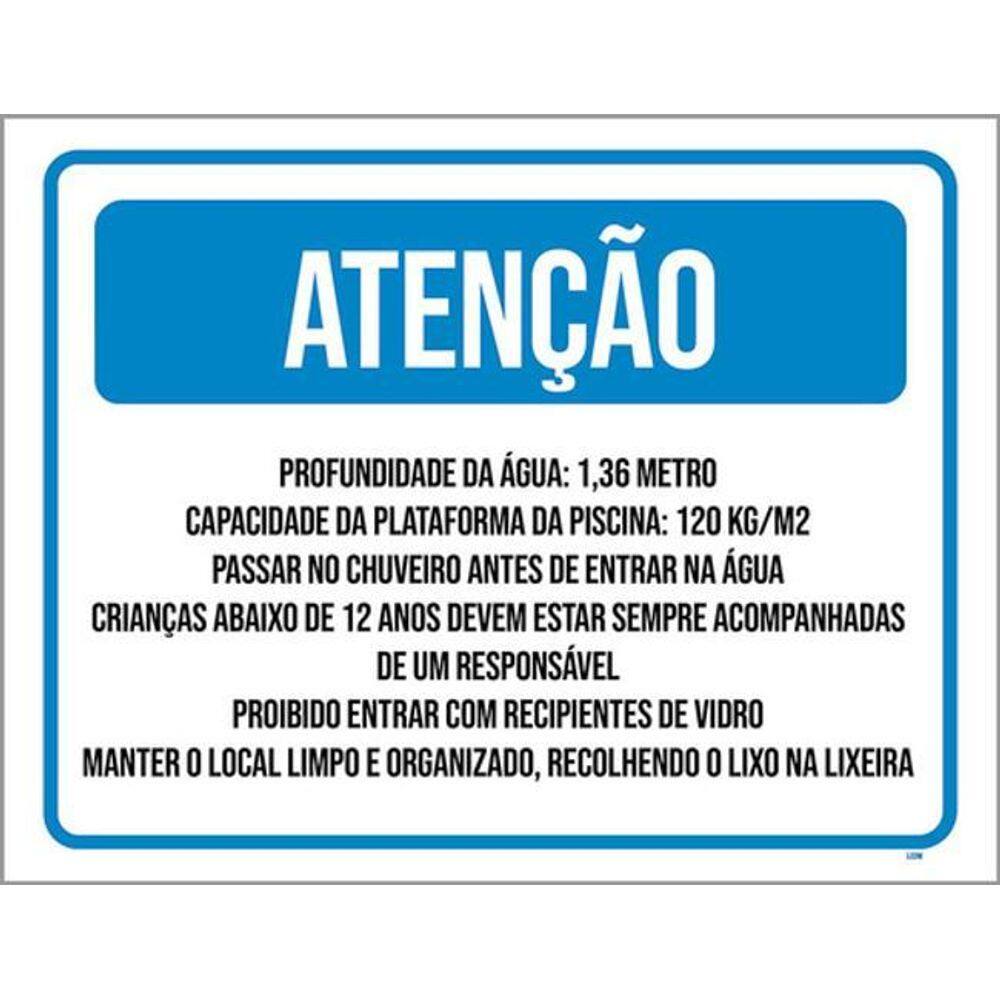 Kit 5 Placas Atenção Profundidade Água 36X46