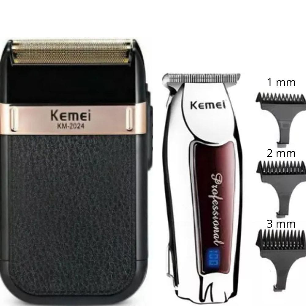 Kit Cuidado Masculino  Kemei 2024 + 9164  Lâminas Ajustáveis