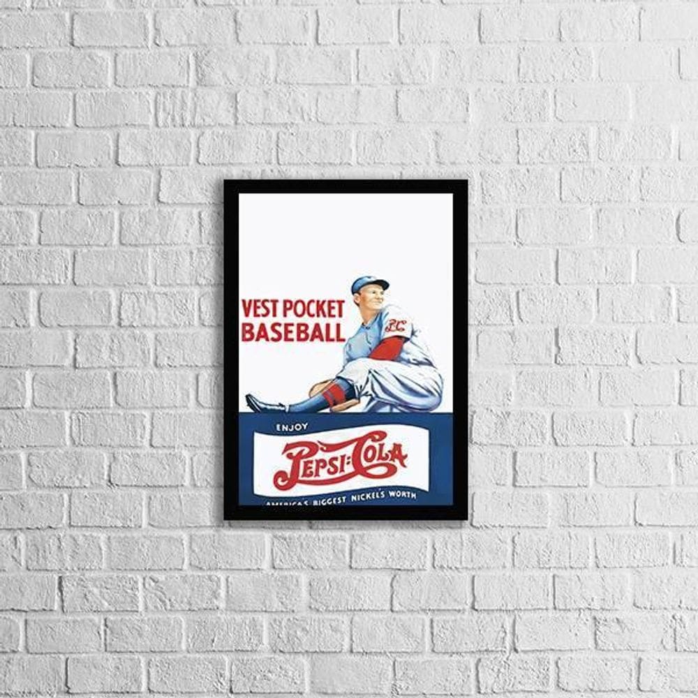 Quadro Propaganda Antiga Pepsi Baseball 45X34 Vidro Preta