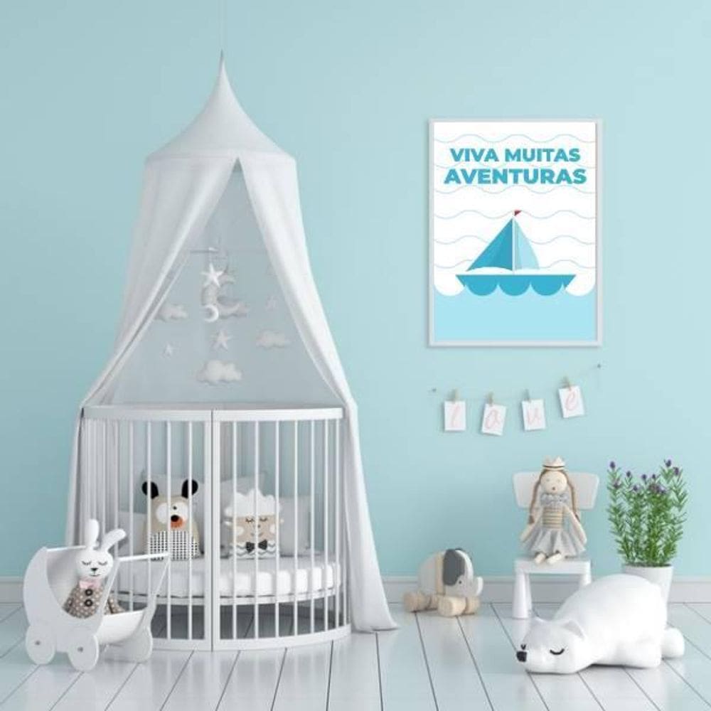 Quadro Barquinho Viva Minhas Aventuras 45X34 Vidro Branca