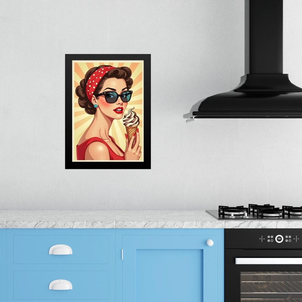 Quadro Decorativo Cozinha Pin Up Girl Sorvete 24X18Cm Vidro