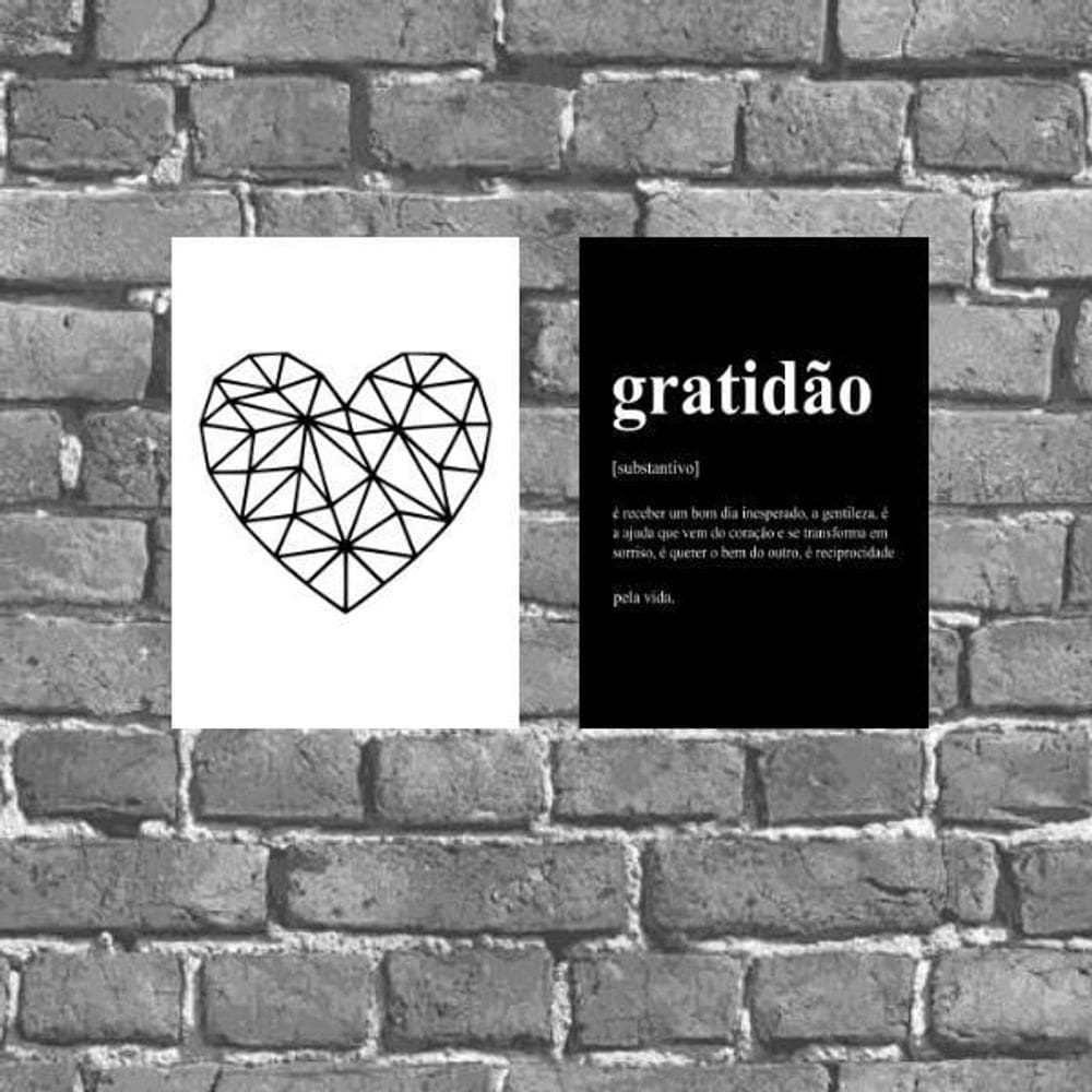 Kit 2 Placas Gratidão Coração Geométrico 18X27Cm