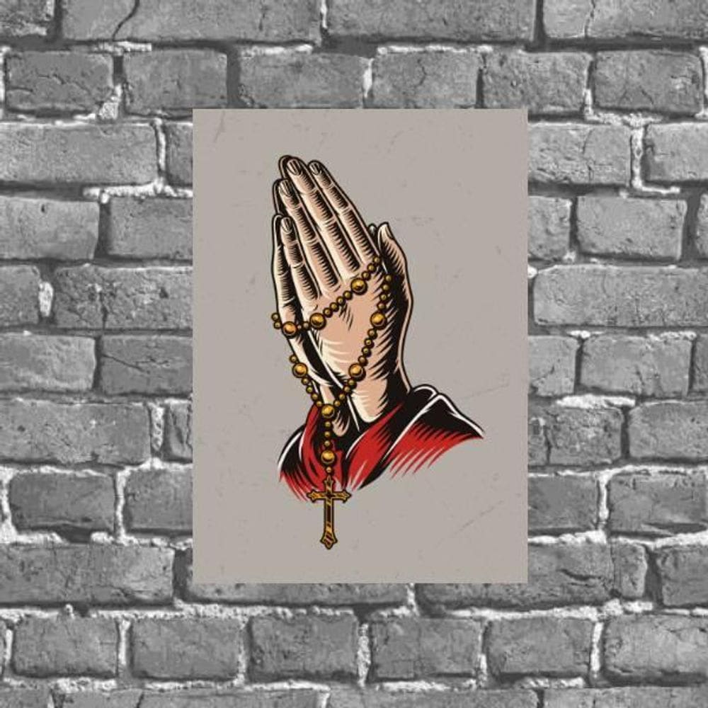 Placa Decorativa Mãos Com Terço 18X27Cm