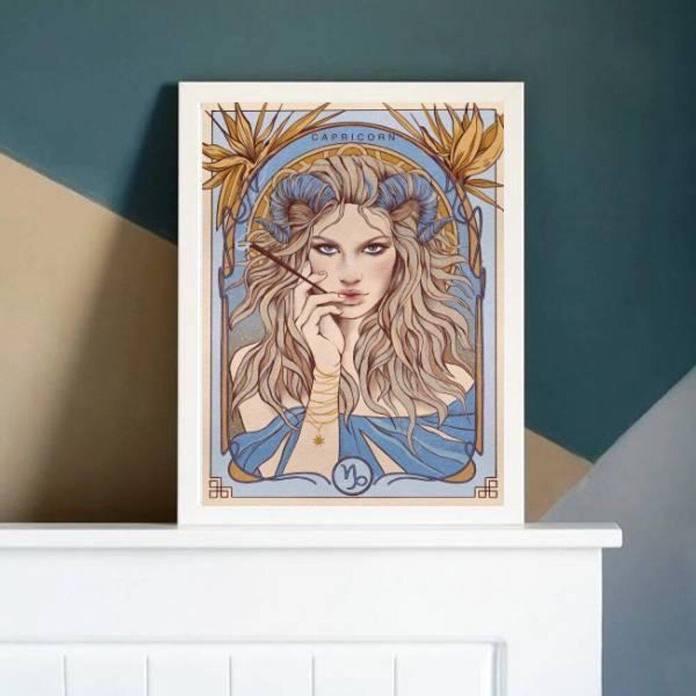 Quadro Vintage Signo Capricórnio 45X34Cm Com Vidro Branca