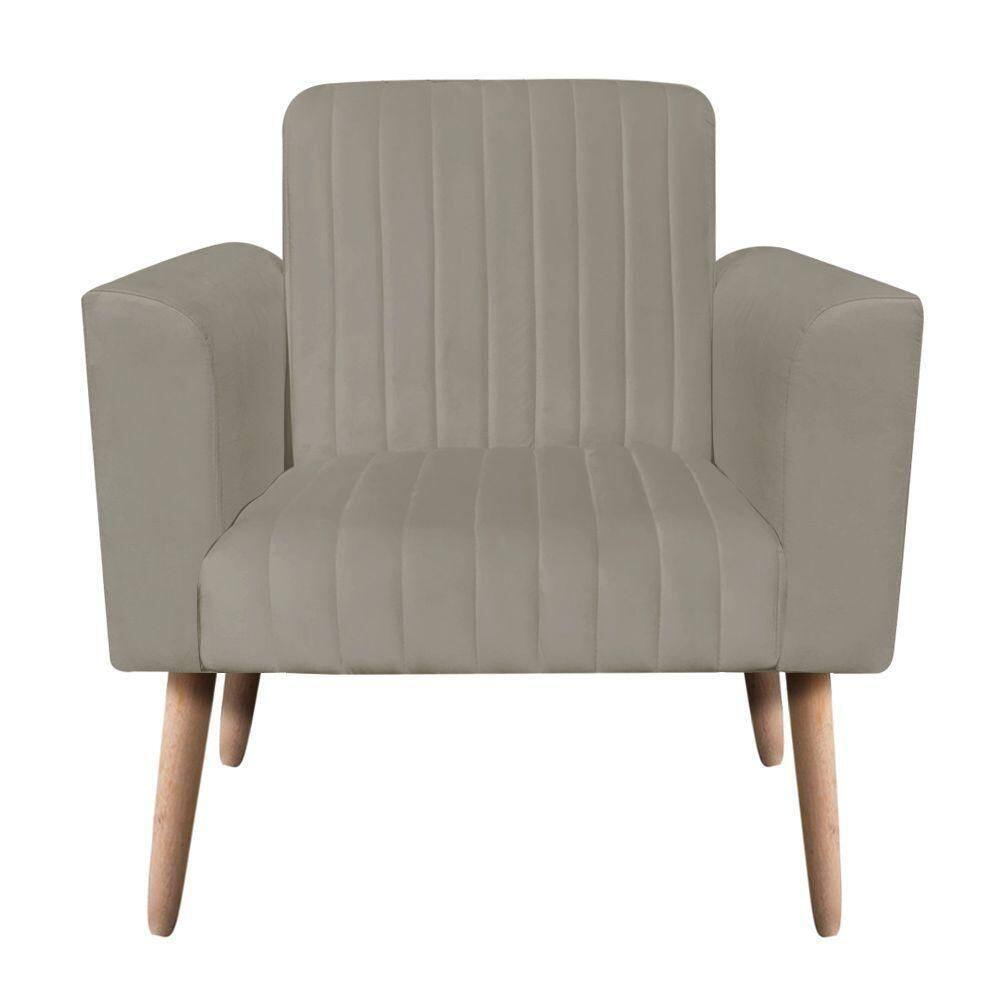 Poltrona Viena Gomada Suede Marrom Rato Pés Palito Natural D`rossi