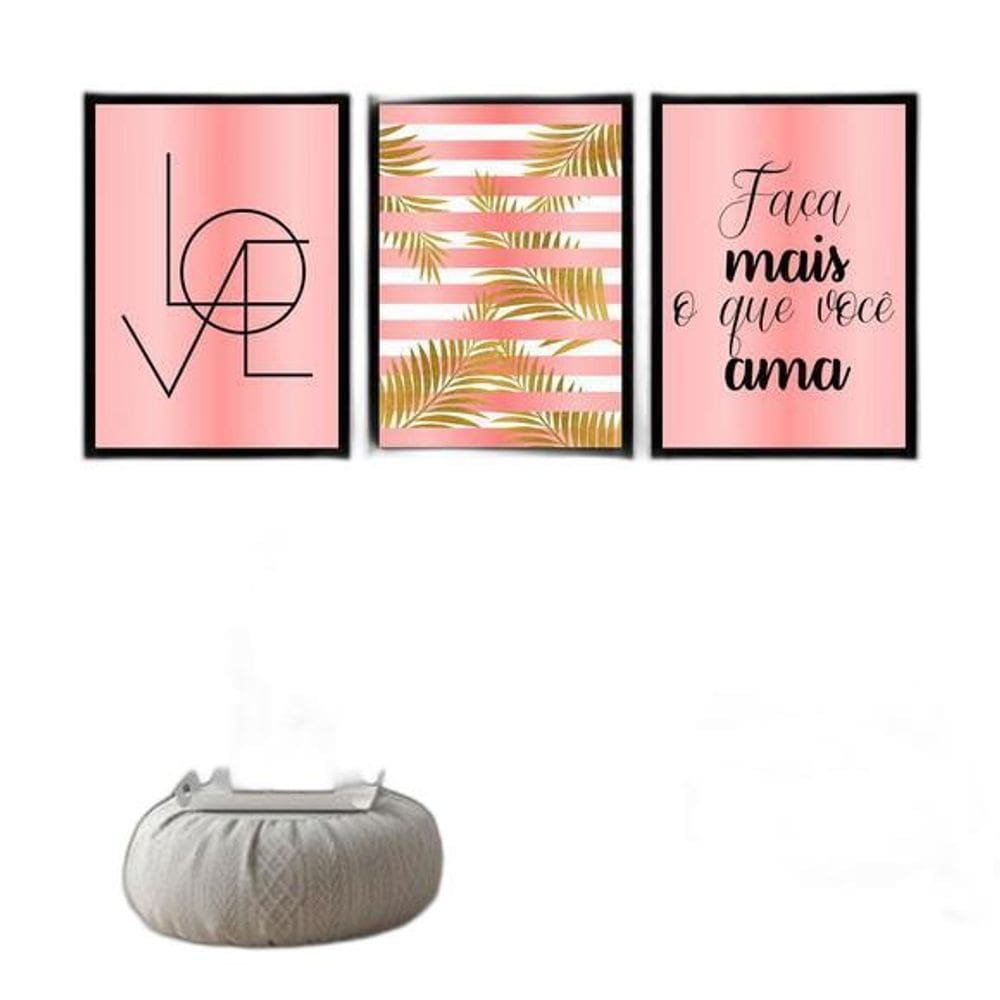 Kit 3 Quadros Love Faça Mais O Que Você Ama 45X34Cm Preta