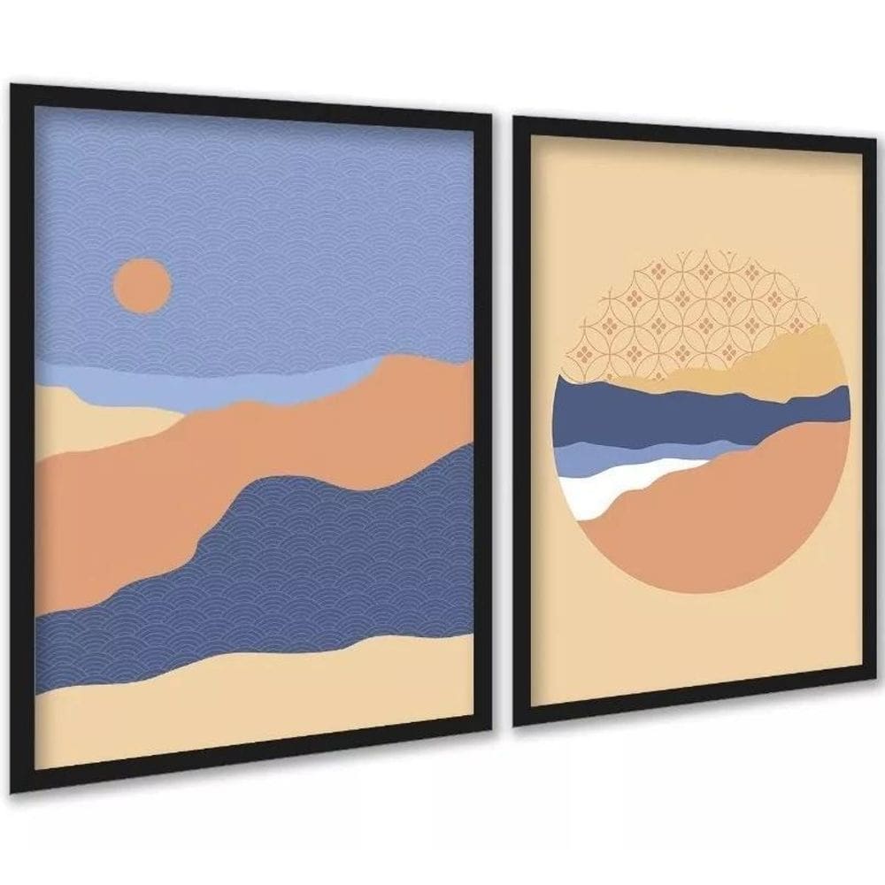 Kit 2 Quadros Paisagens Abstratas Montanhas 33X24Cm