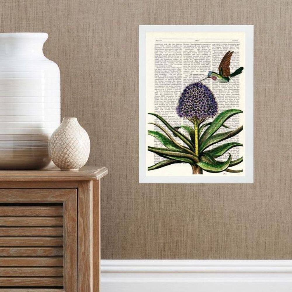 Quadro Beija-Flor Com Flor - Vintage 24X18Cm