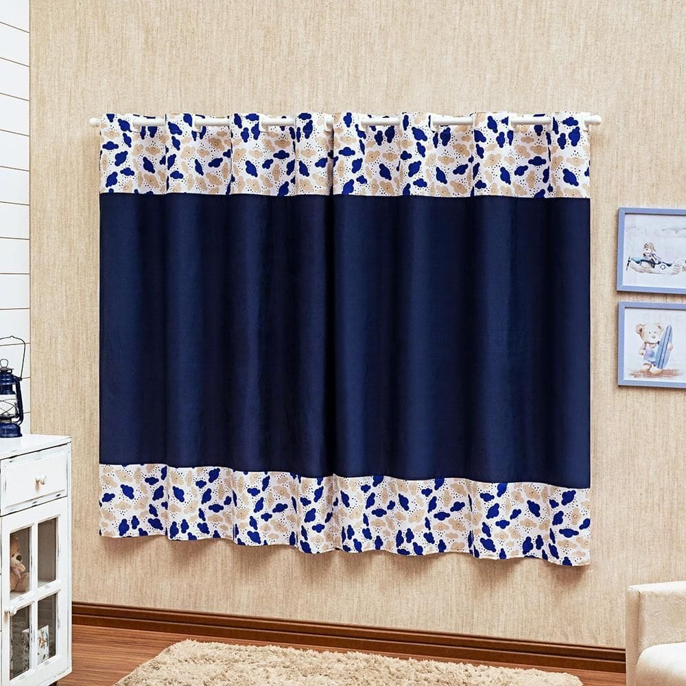 Cortina Infantil Estampada 2M X 1,70M Marinho Nuvens