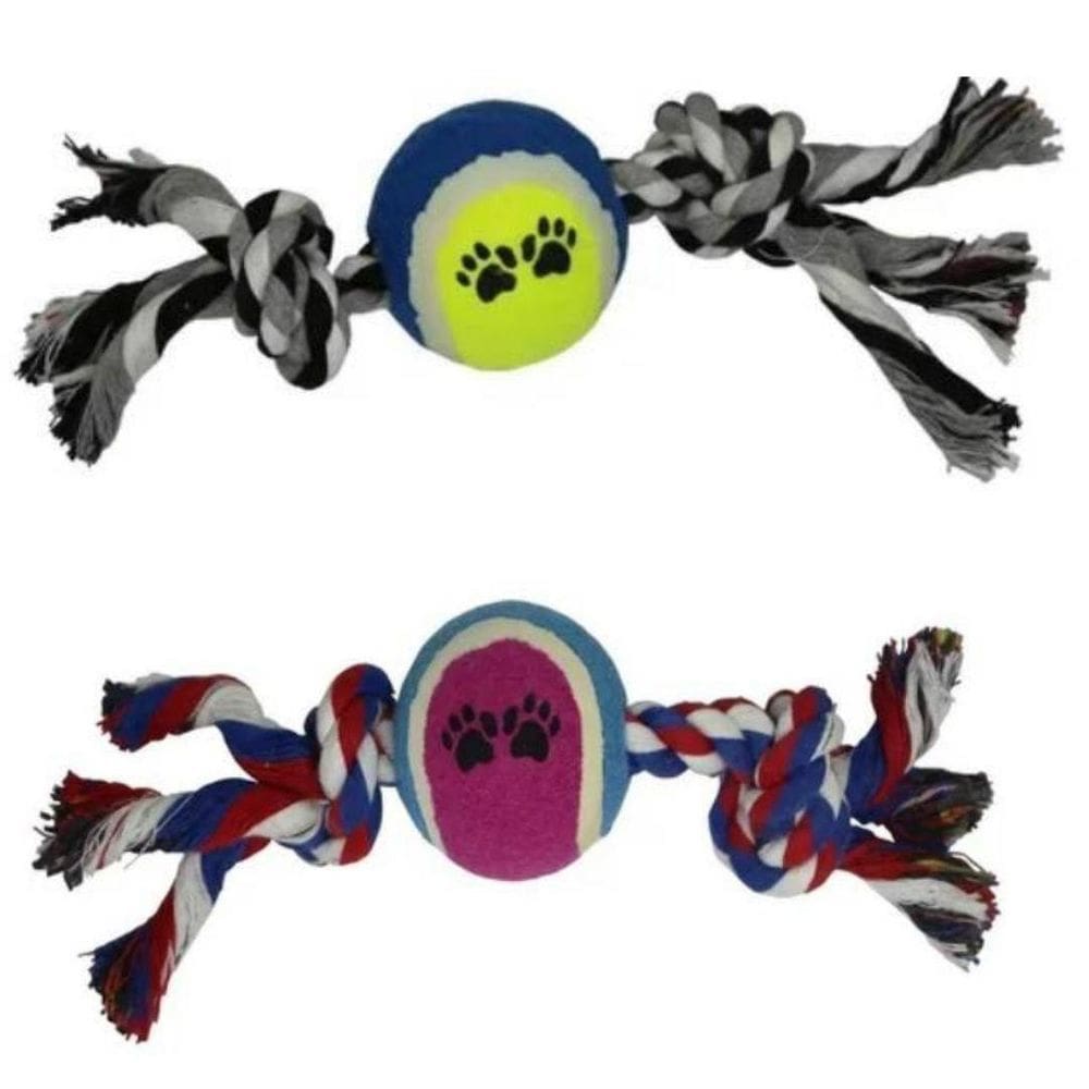 Kit 2 Mordedores De Corda Com Bola Tênis Para Cachorros
