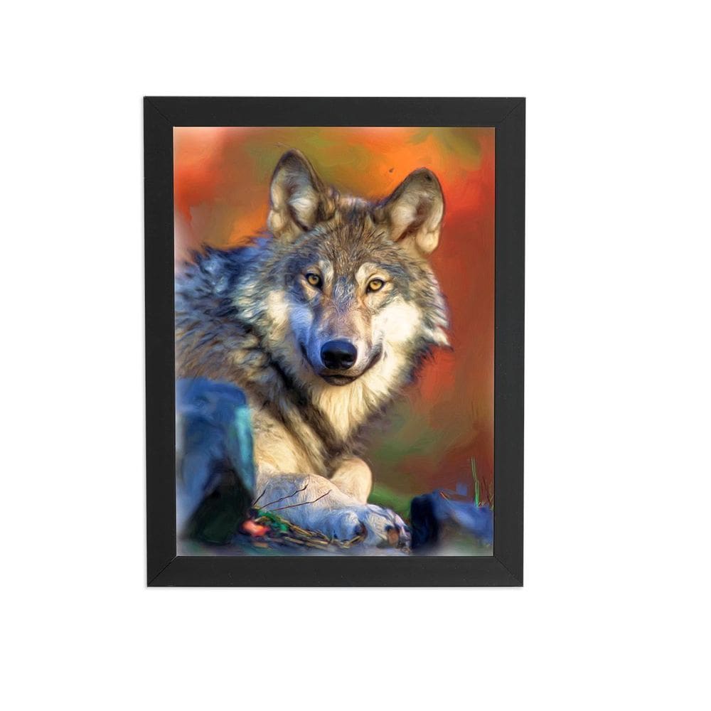 Lobo Animais Fotografia Arte Quadro Moldura Preta 60X40Cm