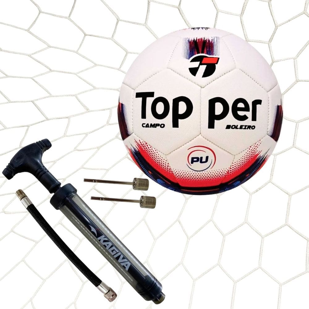 Kit 01 Bola Topper Boleiro Hibrid+01 Bomba De Ar Kagiva Dupla Ação +01 Rede Campo Matrix Fio 2 Seda