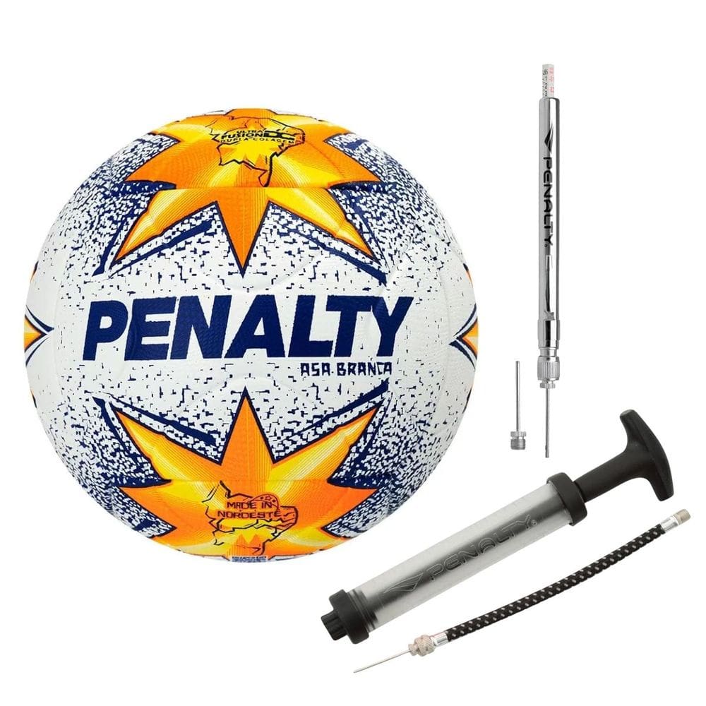 Kit 01 Bola Campo Penalty Asa Branca+01 Bomba De Ar Penalty+01 Calibrador De Bolas Penalty Caneta