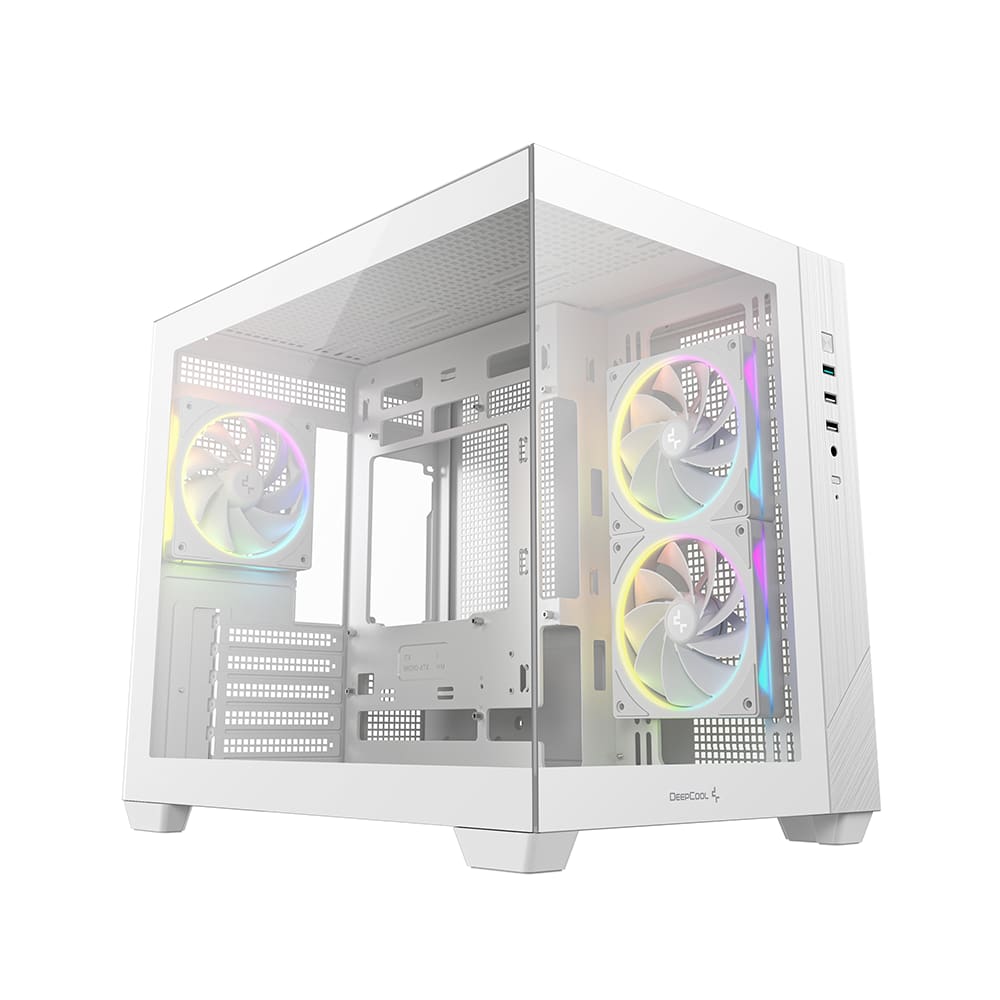 Gabinete Gamer Deepcool CG330 MicroATX Aquário com 3 Fans ARGB Branco
