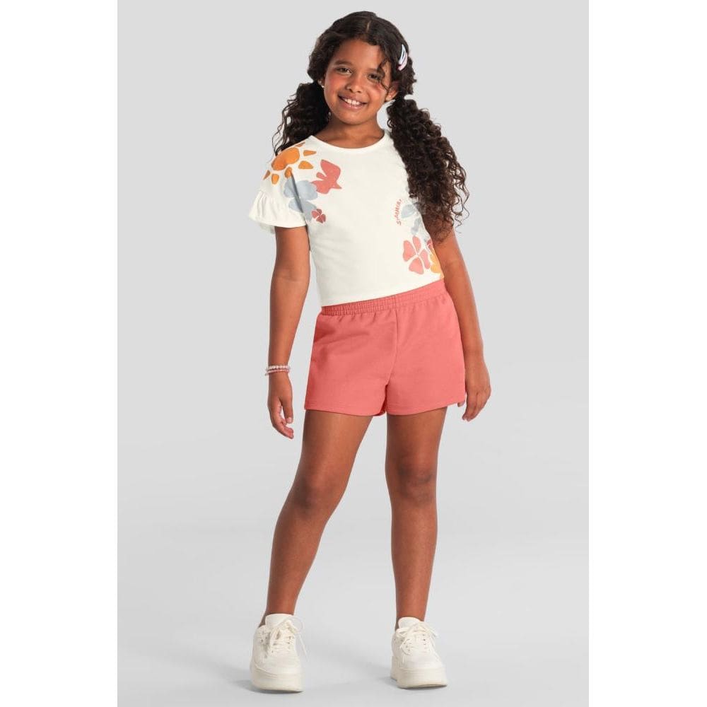 Conjunto infantil menina cropped florido Brandili