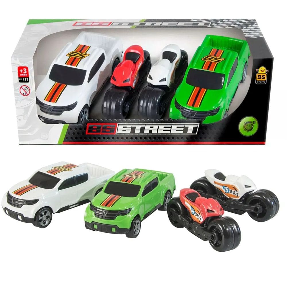Kit Carrinhos e Motos Street - Conjunto 02 Carrinhos e 02 Motos - Carro Moto Carrinho Motinhas Moto Infantil  - PANAMI