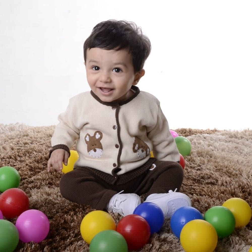 Conjunto casaco bebê infantil Cachorro Urso salopete