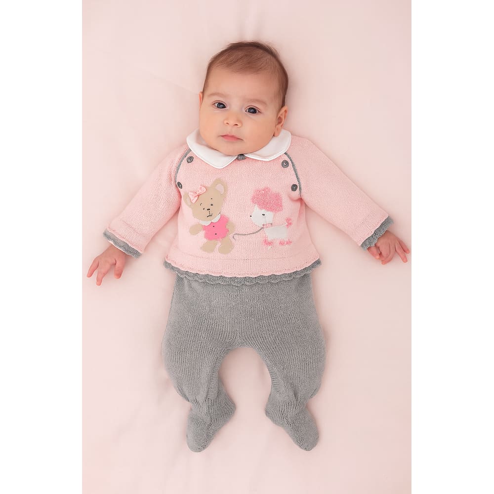 Conjunto Bebê Cachorrinho Rosa e Cinza