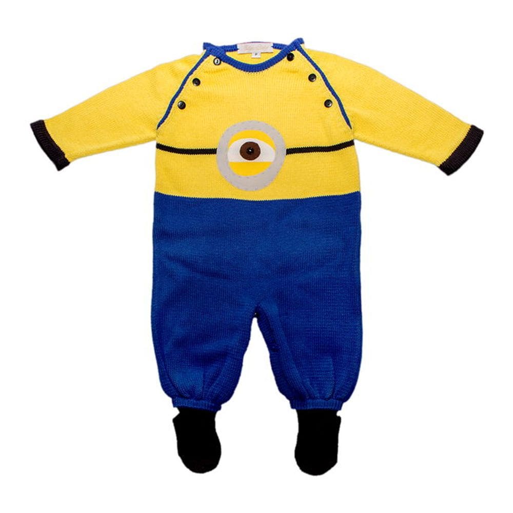 Macacão Recém Nascido dos Minions tricô artesanal abertura frontal