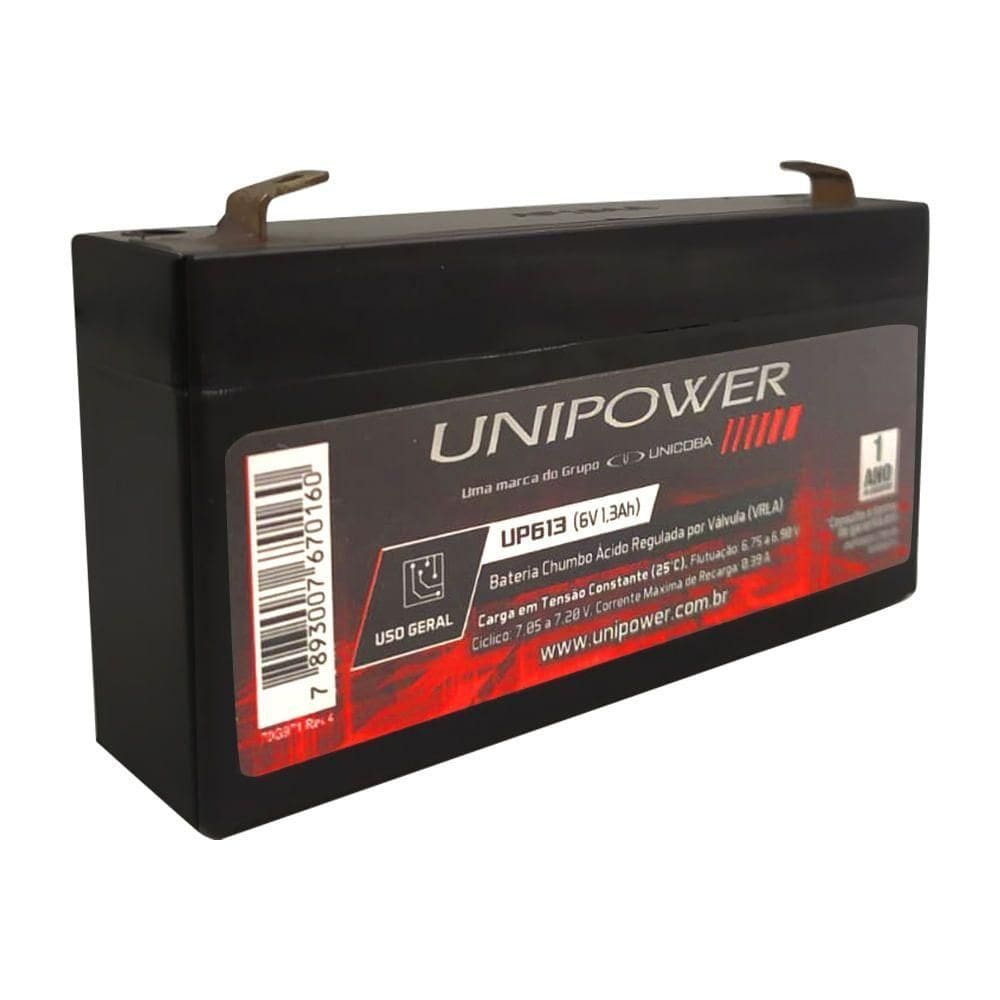 Bateria Selada VRLA 6V 1,3Ah F187 UP613 Unipower