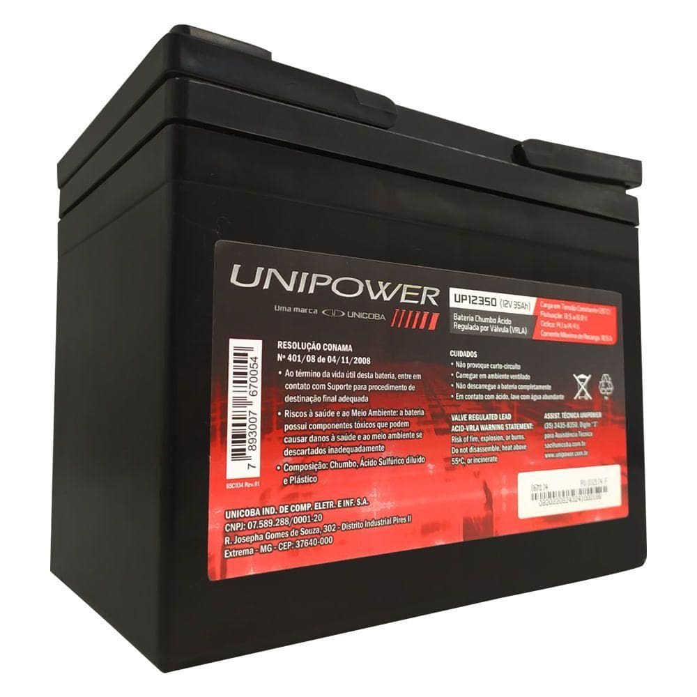 Bateria Selada VRLA 12V 35,0AH M6 UP12350 RT 06C041 Unipower