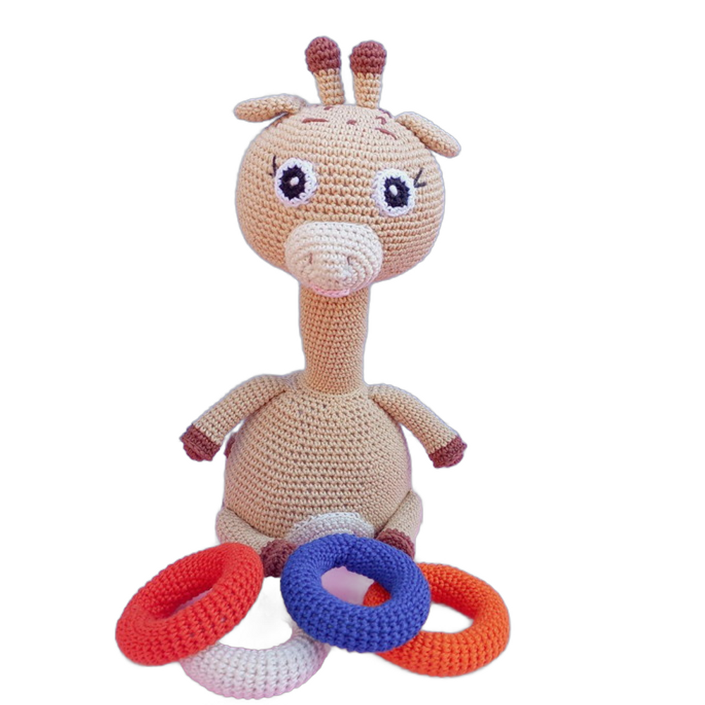 Brinquedo Infantil Girafa Pedagógica Crochê 31cm artesanal colorida