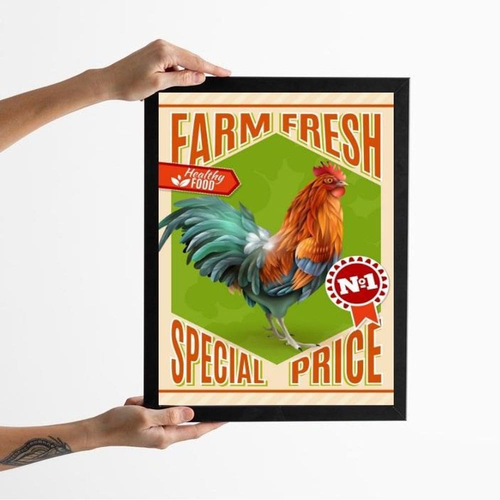 Quadro Vintage Galo - Poster Fazenda 45X34Cm