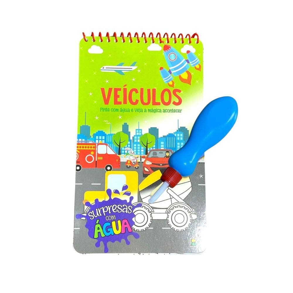 Kit Livro Desenhos + Pincel Surpresas Com Água Veículos