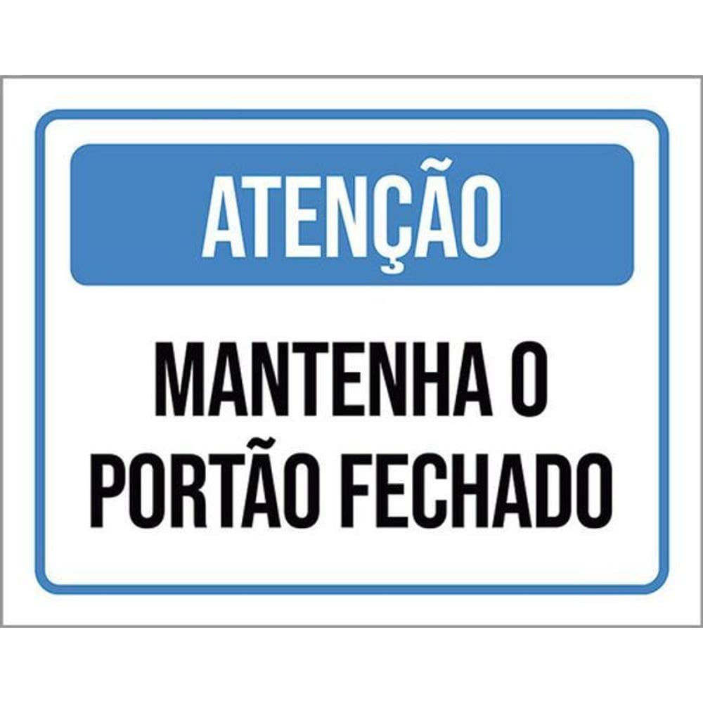 Kit 3 Placas Atenção Mantenha Portão Fechado Azul 36X46