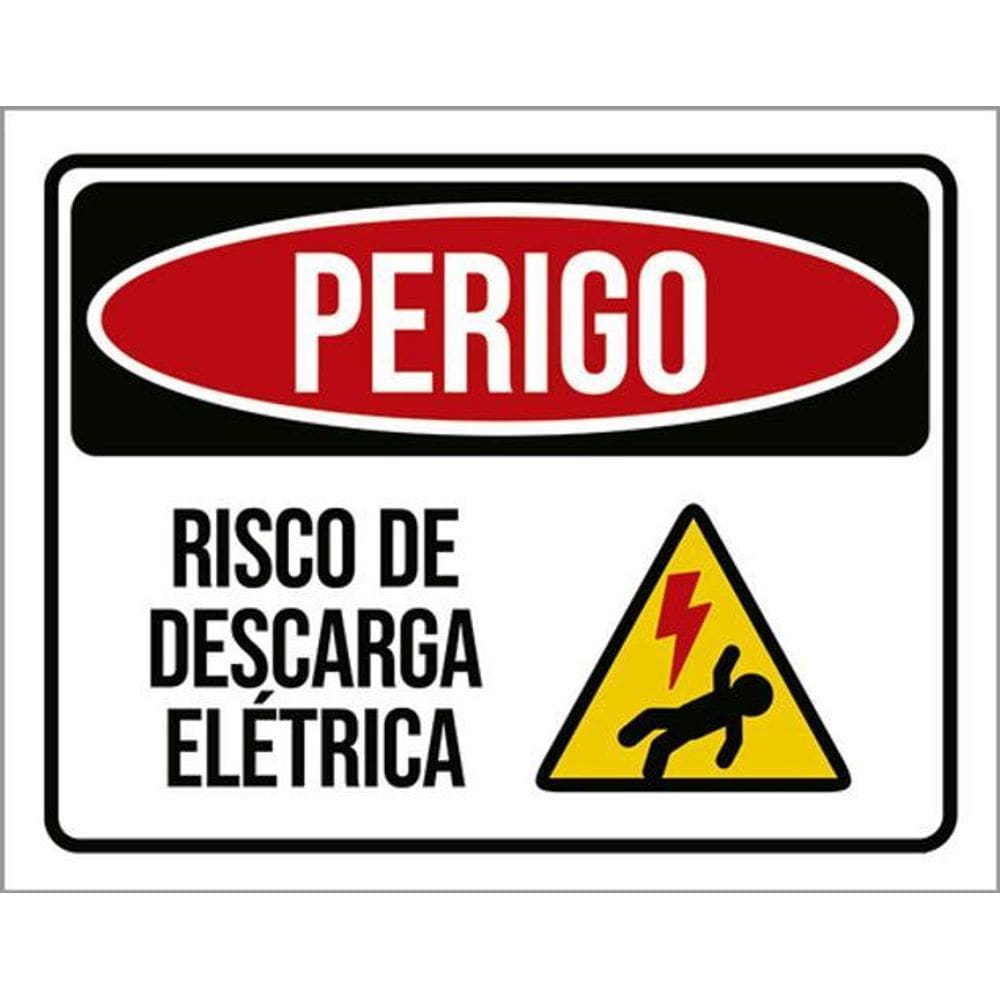 Kit 3 Placas Sinalização - Perigo Risco Descarga Elétrica